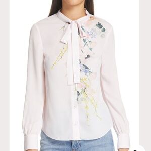 Ted Baker Womens Pink Elegant Print flower bow tie Blouse US size 4 / XS